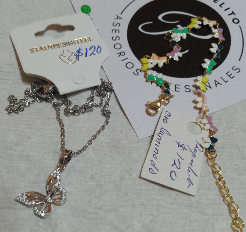 Pulsera mariposa,cadena acero inoxidable